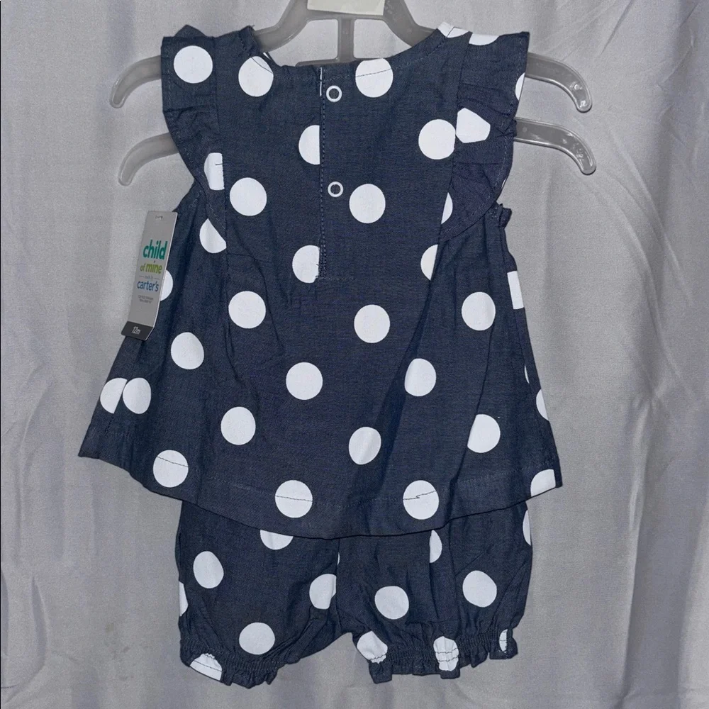 2 piece Carters Lt denim Blue color and White Polka Dot Diaper Cover Set NWT